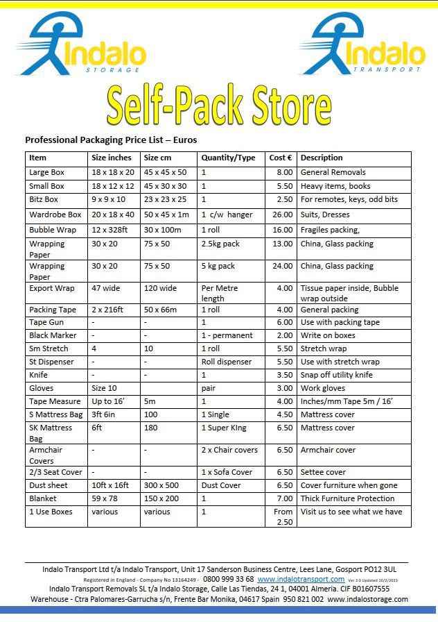 SelfPackPrices